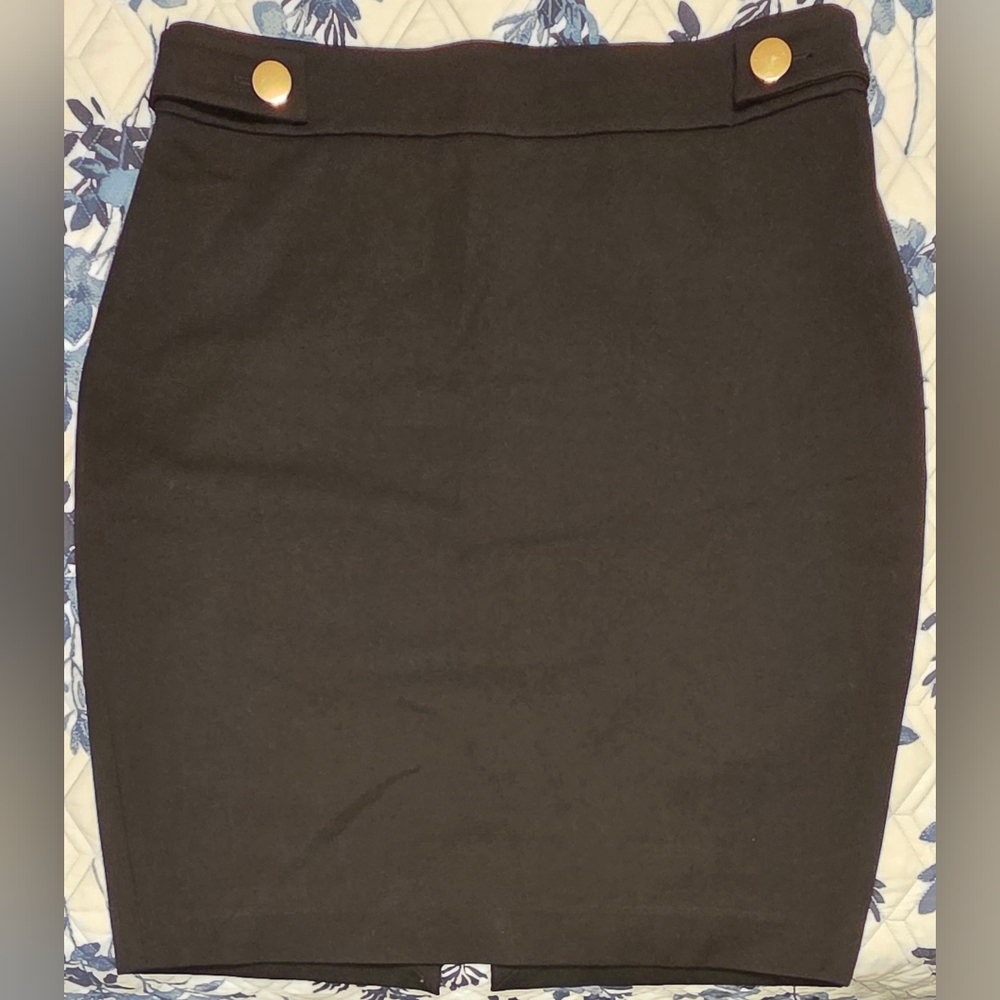 Express Black High Waisted Pencil Skirt Size 10 Gold Button Career Work Office